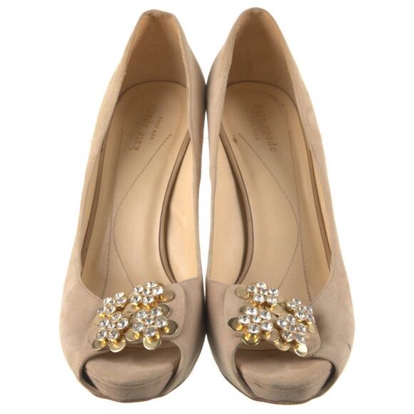 Kate Spade Rhinestone Gold Floral Embellished Begin Suede Stiletto Heel US 10.5 - Picture 3 of 5